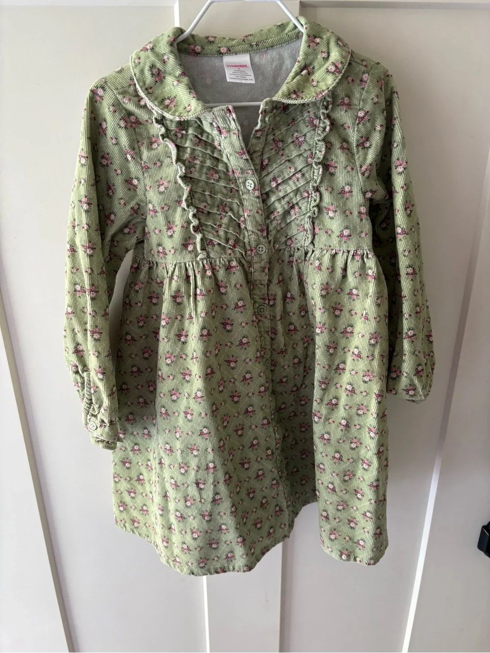Vintage Gymboree Green Floral Corduroy Fall Dress 5 Girl Detective Line Prarie
